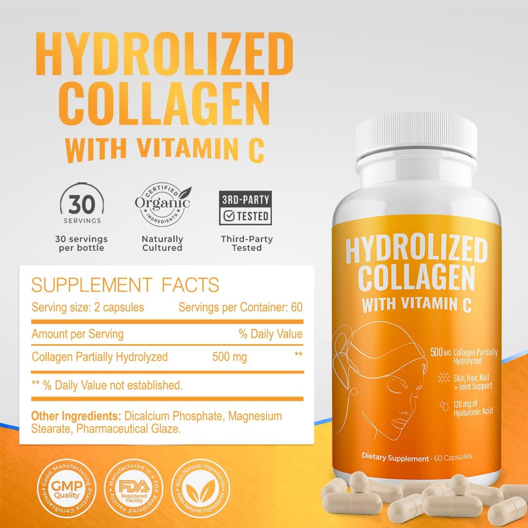 Aura Vitamin Colágeno Hidrolizado con Vitamina C Cápsulas 500 mg - Pack de 2 (120 cápsulas)
