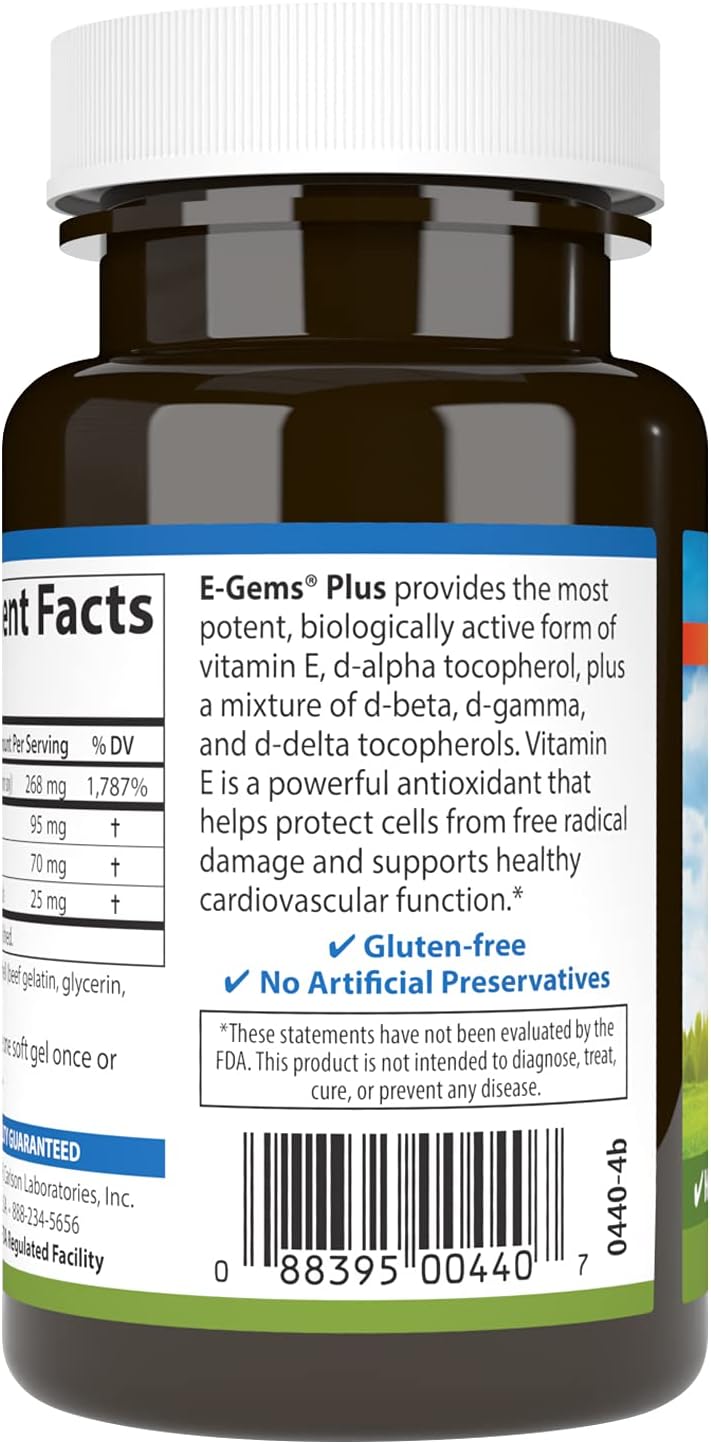 Carlson E-Gems Plus Natural Vitamin E 400 IU, 50 Soft Gels
