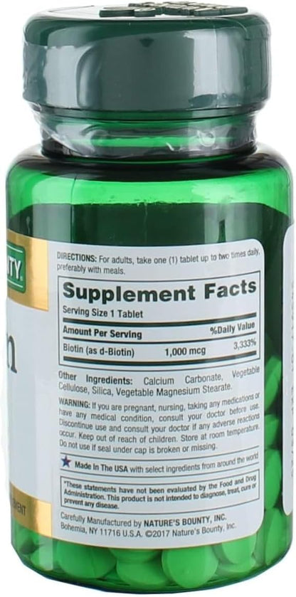Nature's Bounty Biotina 1000 mcg, 200 Comprimidos (Pack de 2) – Image 2