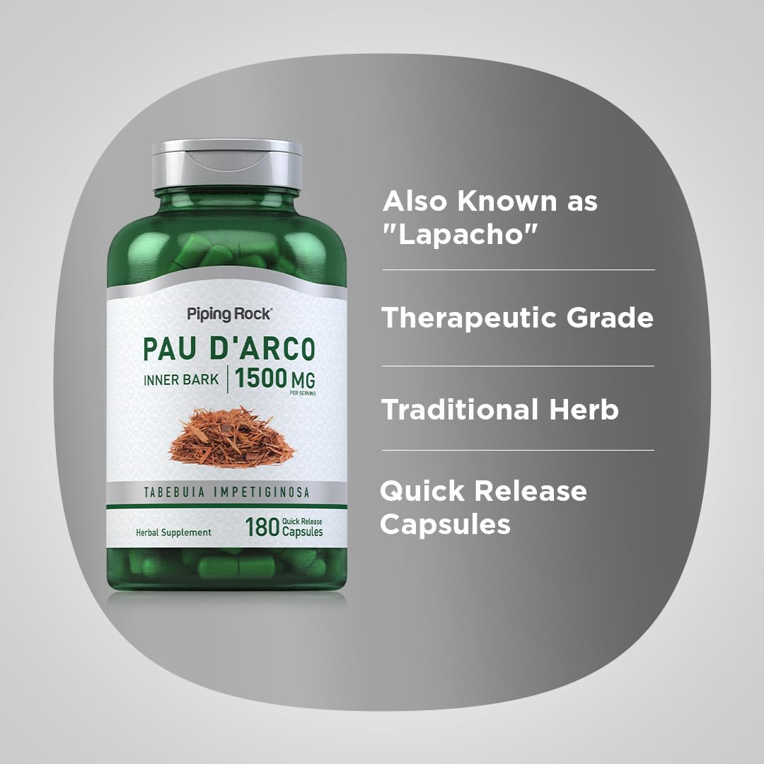Piping Rock Pau D'Arco Cápsulas | 1500 mg | 180 Comprimidos | Corteza Interna