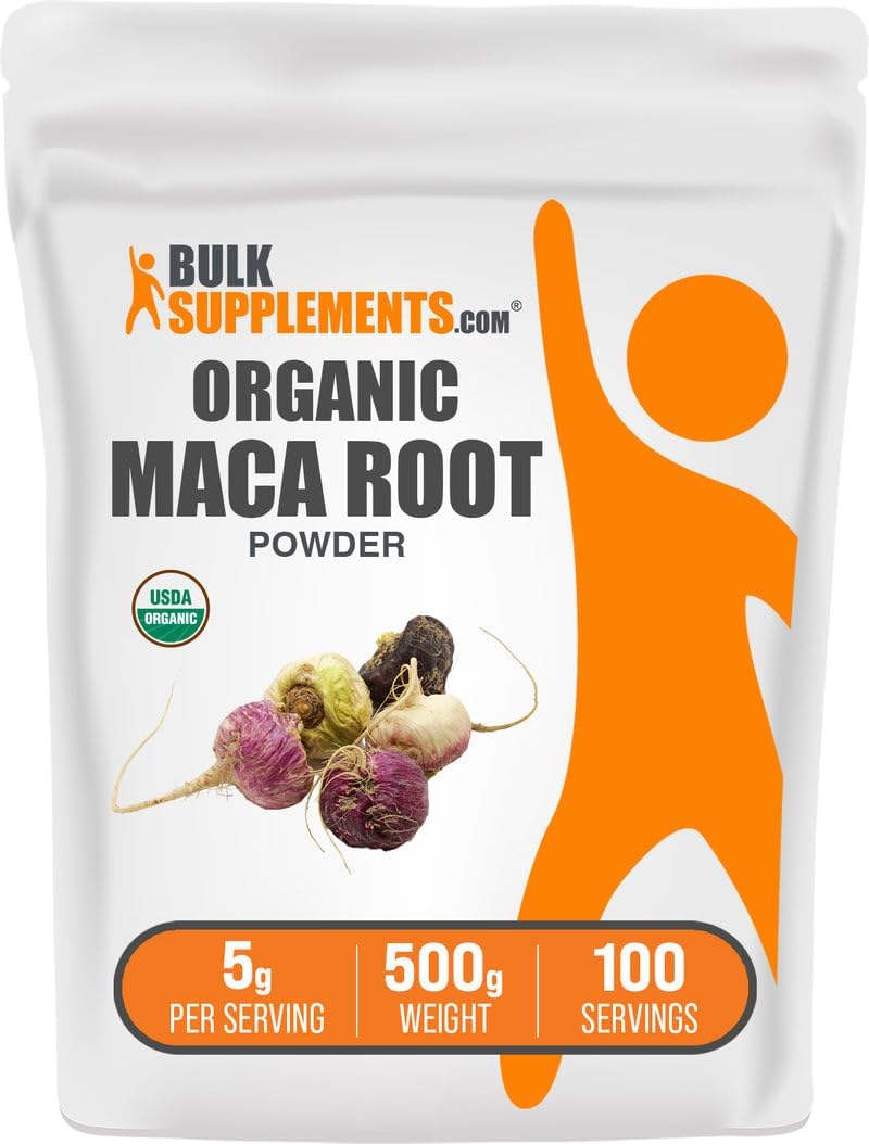 BulkSupplements.com Maca Orgánica en Polvo - Raíz de Maca Orgánica, Superalimento, Sin Gluten, 5g por Ración, 250g