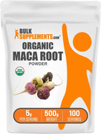 BulkSupplements.com Maca Orgánica en Polvo - Polvo de Raíz de Maca Orgánica, Suplemento Superfood - Sin Gluten, 5g por Ración, 500g (1.1 lbs) (Paquete de 1)