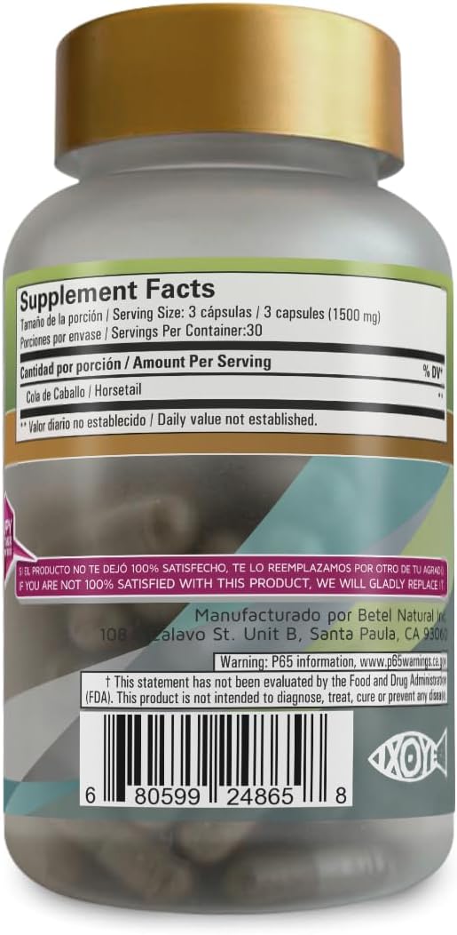 Premium Cola de Caballo (Horsetail) Herbal Capsule by Betel Natural - Healthy Nails, Skin, & Hair - 1500 mg per Serving