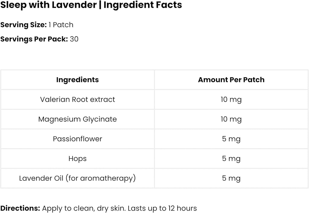 The Patch Remedy Sleep con Lavanda | Valeriana, Pasiflora, Lúpulo, Glicinato de Magnesio | 30 Parches