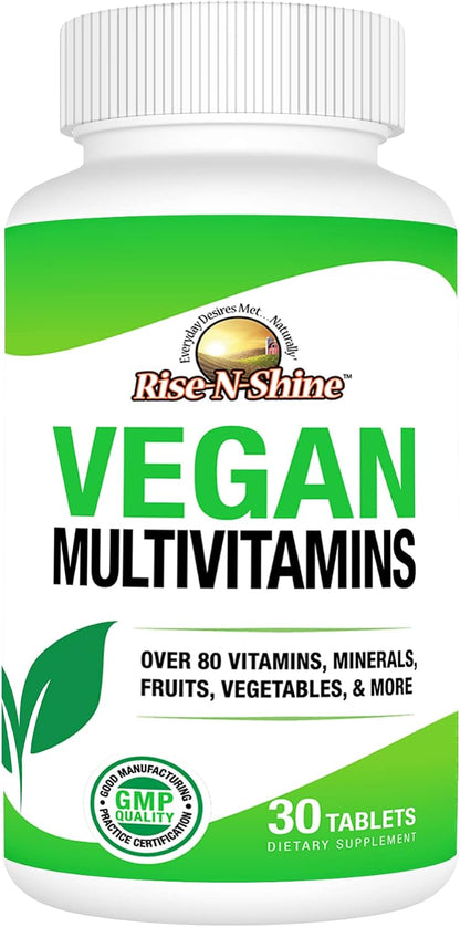 Rise-N-Shine Vegan MultiVitamins Complete Daily MultiVitamin and MultiMineral for Men and Women with Over 80 Vitamins, – Image 1