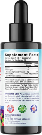 Vitamatic Vitamina B12 Líquida 5000 mcg Metilcobalamina, Sabor Natural a Bayas, Pack de 2