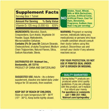 Spring Valley Extra Strength Vitamina D3 – Función muscular: Contribuye al funcionamiento normal de los músculos, – Image 3