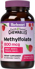 Bluebonnet EarthSweet Methylfolate 800 mcg - Dietary Supplement with Active 5-MTHF - 90 Raspberry Flavored Chewable Tablets