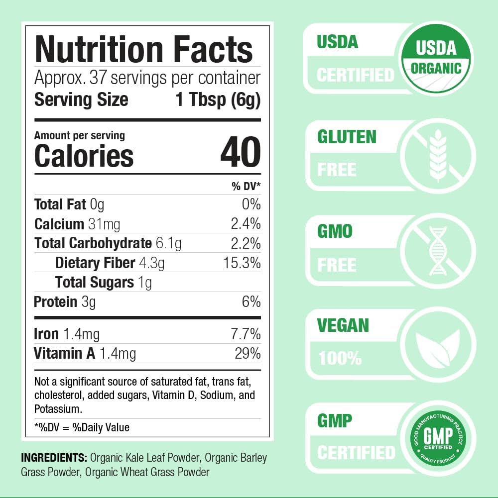 Nature Restore Organic Greens Powder - Mezcla de col rizada, trigo y cebada ecológicos (227 g)