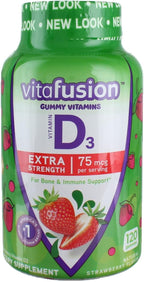 Vitafusion Extra Strength Vitamin D3 Gummies, Natural Strawberry Flavor, 120 Count (Pack of 2)