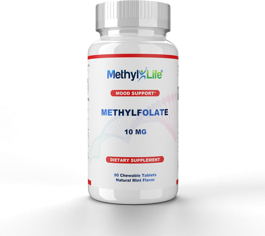 Methyl-Life® L-Metilfolato 10 mg - Comprimidos Masticables de Folato Activo con Cerebrofolate® (L-5-MTHF) | Vegano, Sin OGM, Sin Gluten | 90 Comprimidos