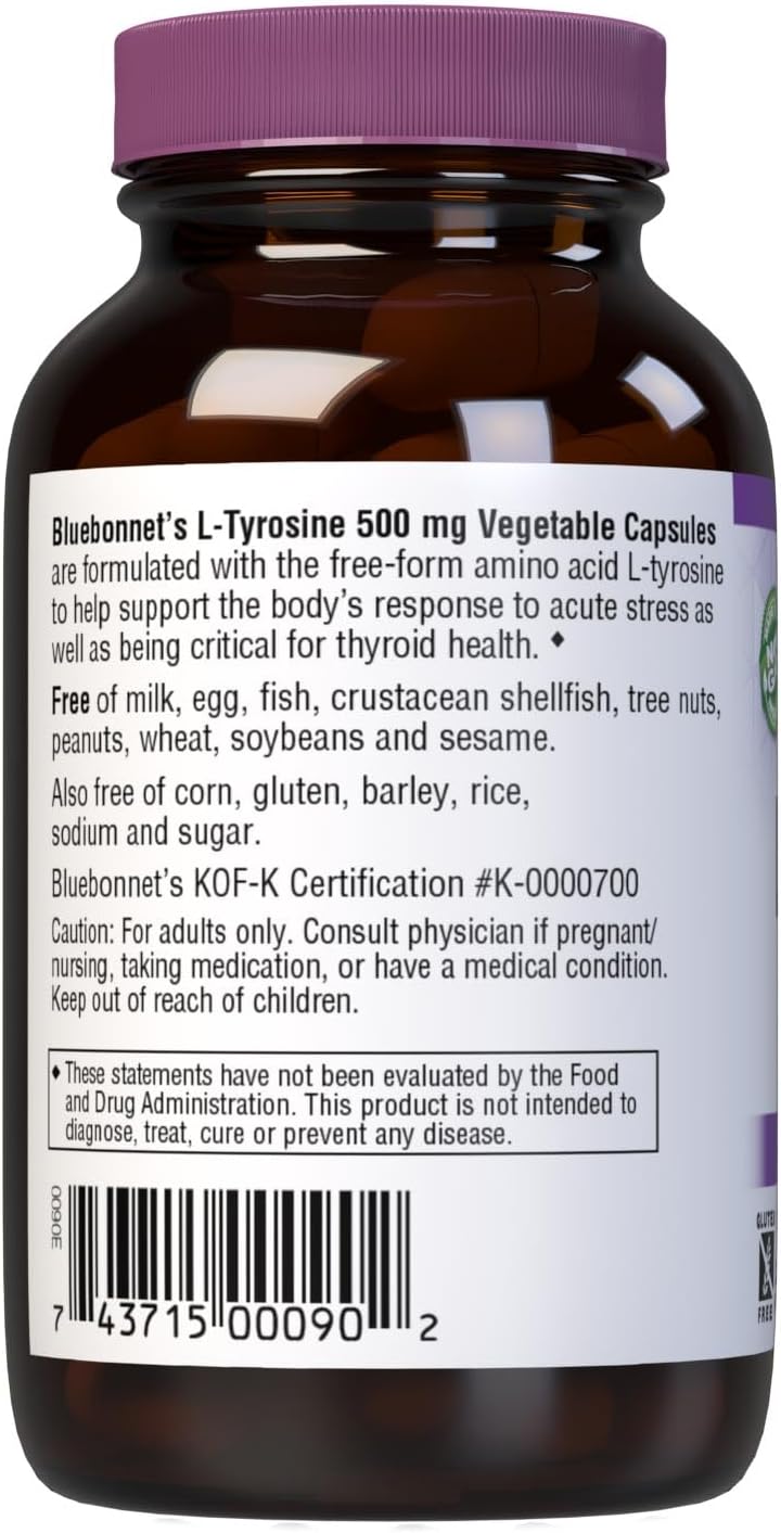 Bluebonnet L-Tirosina 500 mg, 50 Cápsulas Vegetales