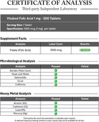 Vitabod Ácido Fólico 1 mg (1000 mcg) - 500 Comprimidos Veganos