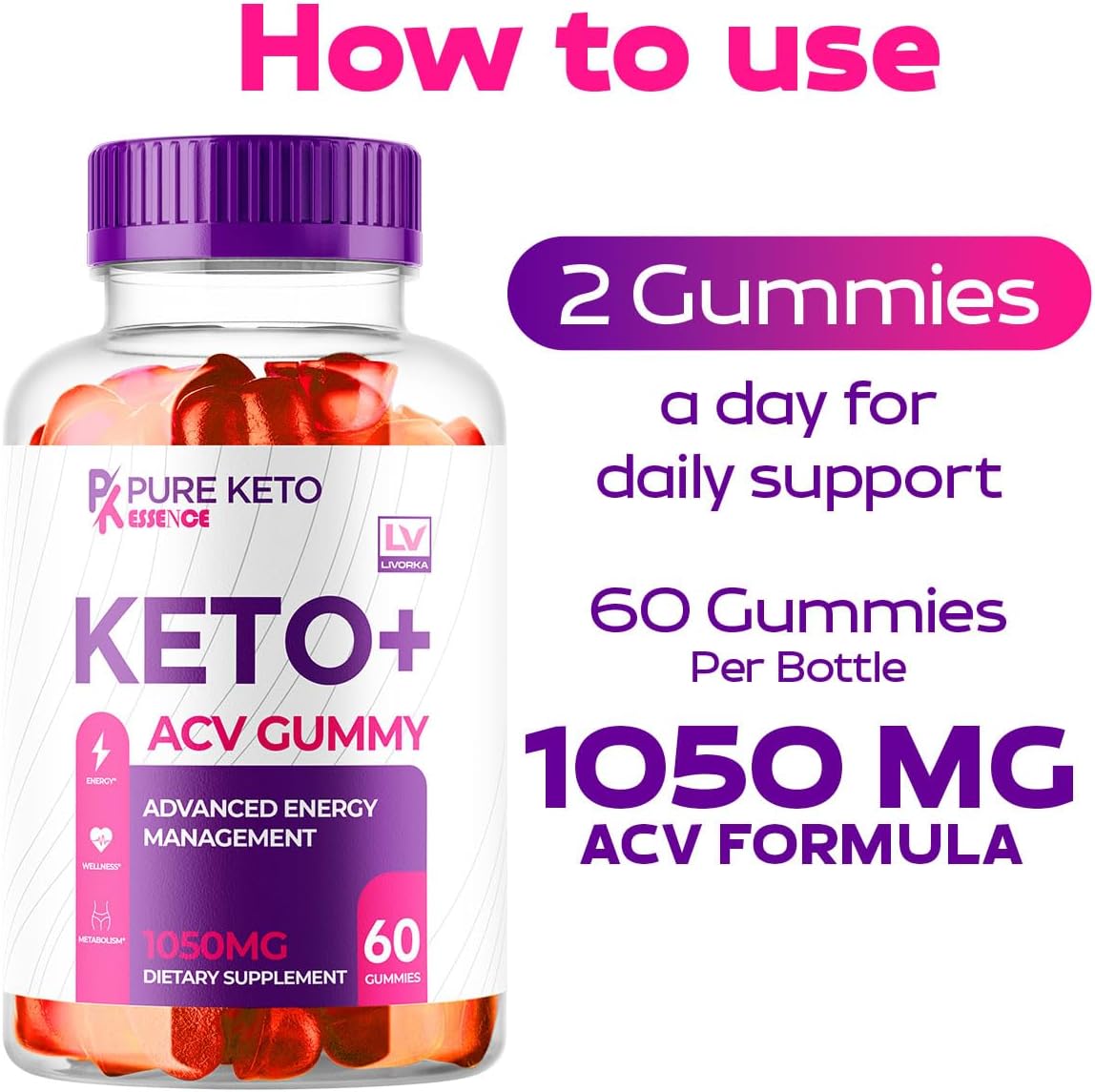 (3 Pack) Pure Keto Essence Keto ACV Gummies, 180 Gominolas