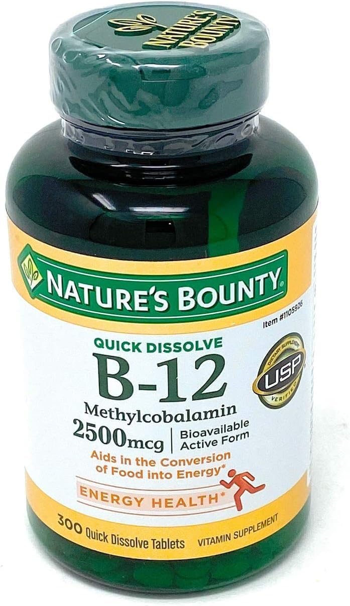 Nature's Bounty Vitamina B-12 2500 mcg, 300 Comprimidos Sublinguales de Disolución Rápida