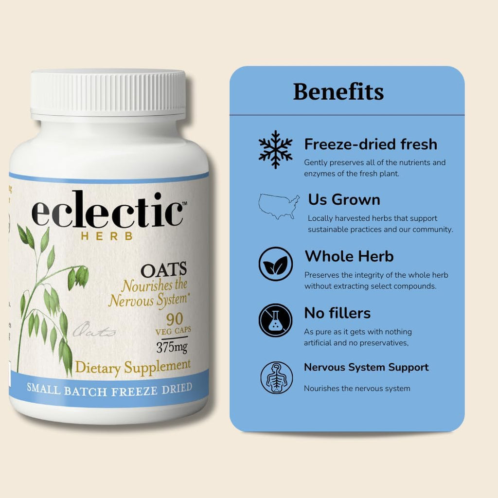 Eclectic Herb - Organic Oat Capsules (Avena Sativa) - 90 capsules of 375 mg
