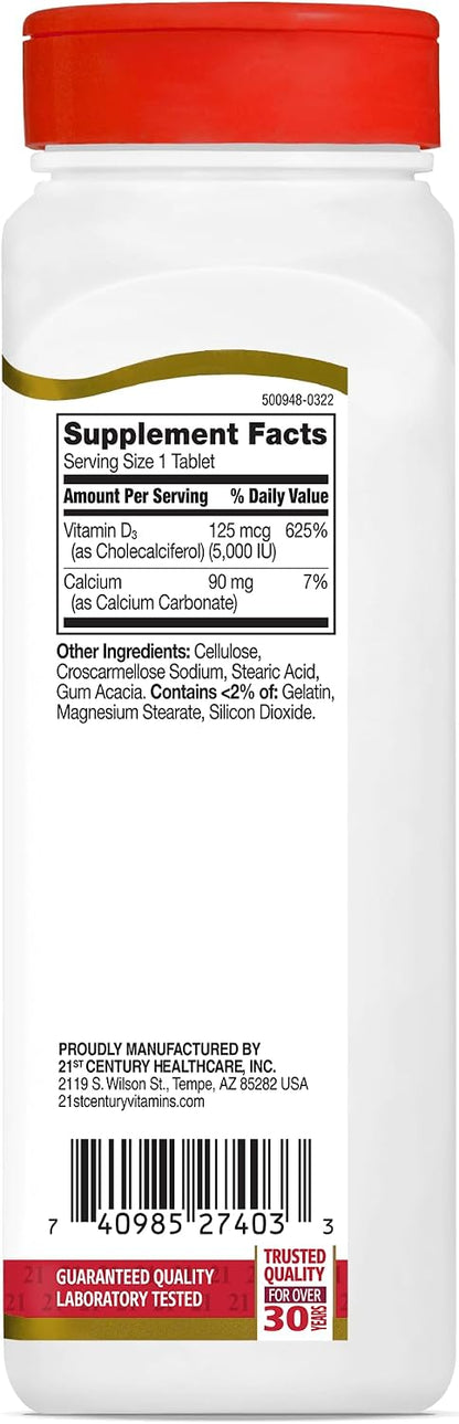 21st Century Vitamina D3 5000 UI, 360 Comprimidos – Image 3