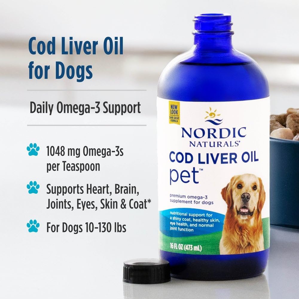 Nordic Naturals Pet Cod Liver Oil, Sin Sabor - 473 ml - 1048 mg de Omega-3 por Cucharadita - Aceite de Pescado para Perros con EPA y DHA