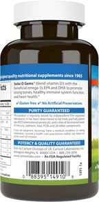 Carlson Solar D Gems, Vitamina D3 y Omega-3, 6000 UI, 120 Cápsulas Blandas