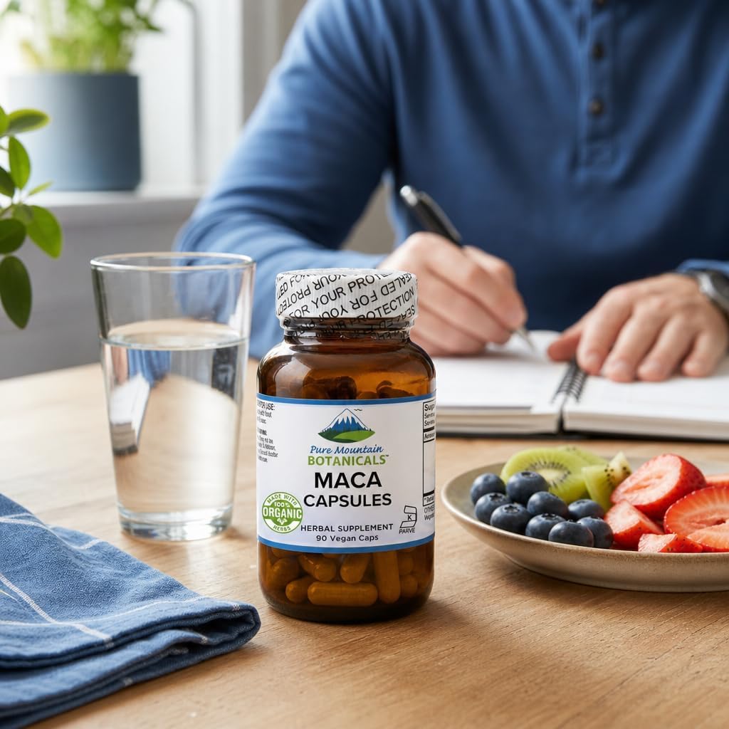 Cápsulas de Raíz de Maca Orgánica de Perú - 1000mg - Mezcla Cruda y Gelatinizada - 90 Cápsulas Veganas Kosher