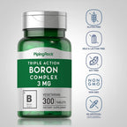 Piping Rock Boro Suplemento | 3 mg | 300 Comprimidos | Triple Complejo (Glicinato, Aspartato, Citrato) | Vegetariano, No Transgénico, Sin Gluten
