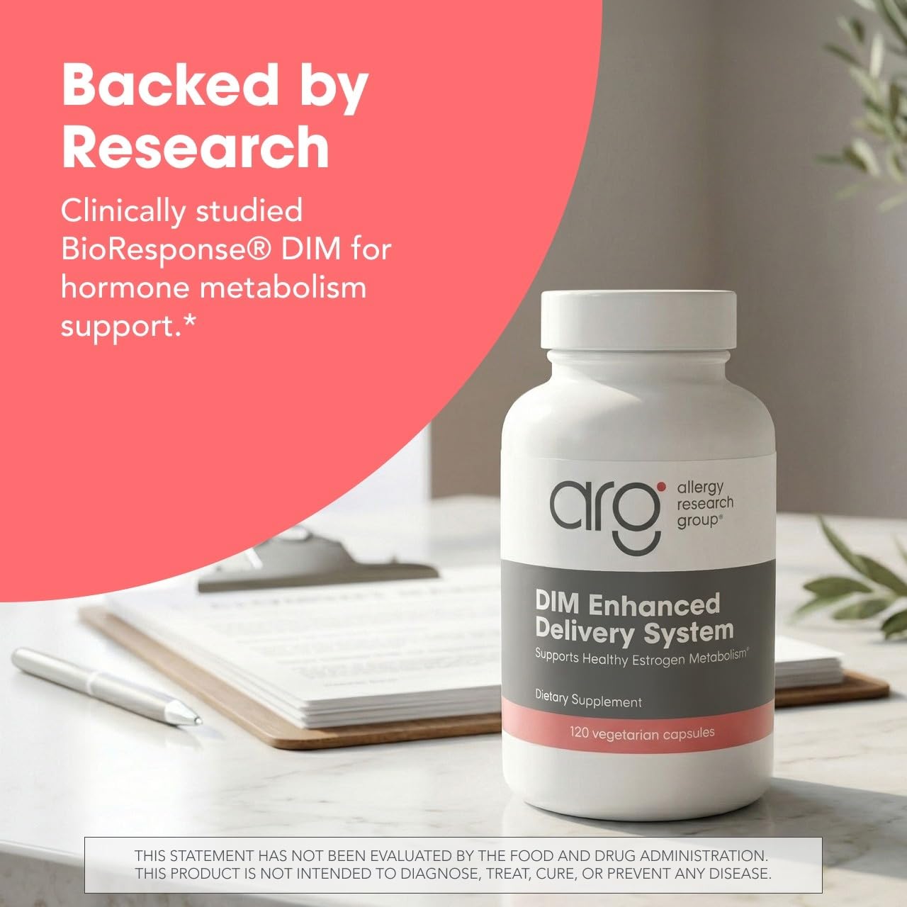 ARG DIM Enhanced Delivery System - Complejo de Diindolilmetano 300 mg - Apoyo al Metabolismo de Estrógenos - 120 Cápsulas