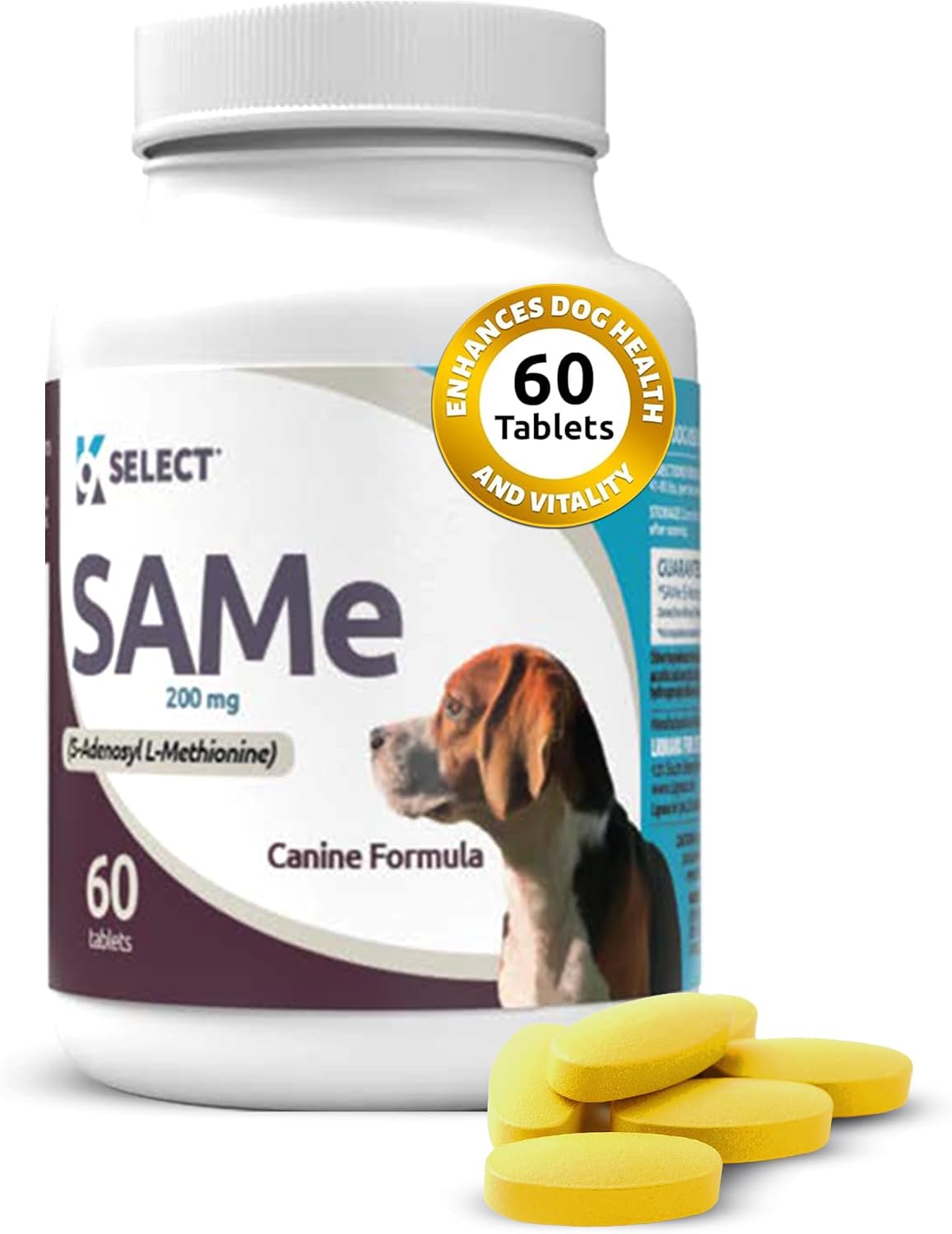 SAM-e para perros adultos medianos y grandes, 60 comprimidos, 200 mg de S-Adenosil-L-Metionina Activa