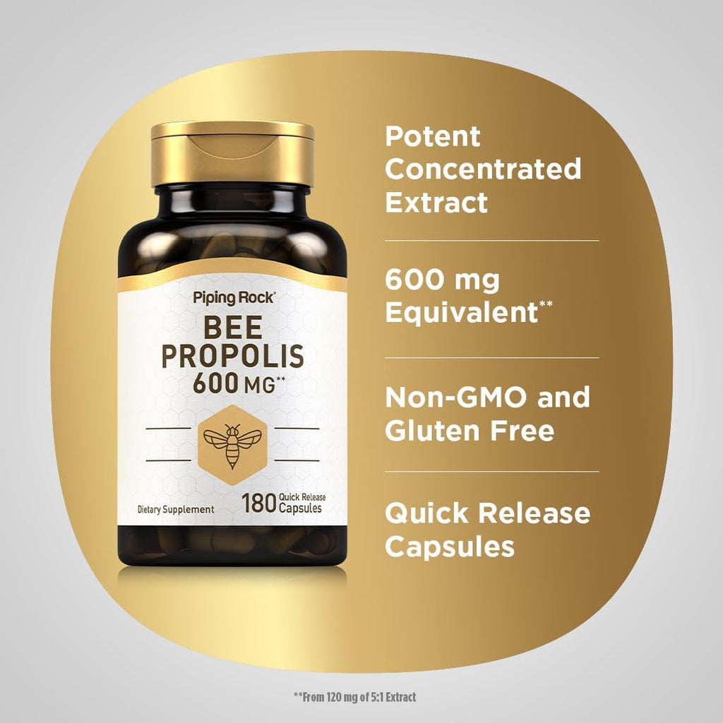 Piping Rock Cápsulas de Extracto de Propóleo de Abeja | 180 Cápsulas | No-GMO, Sin Gluten