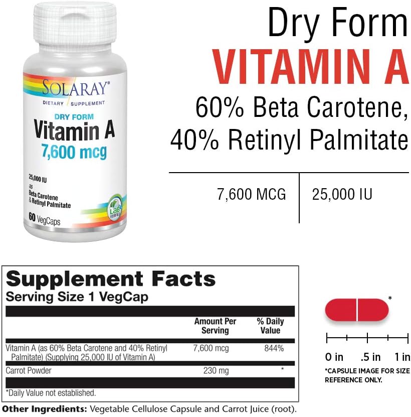 Solaray Vitamin A Dry Form 7500 mcg 60 VegCaps