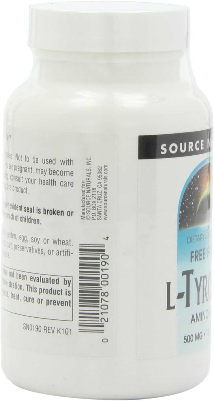 Source Naturals L-Tyrosine 500mg Free Form Amino Acid - 100 Tablets (Pack de 3)