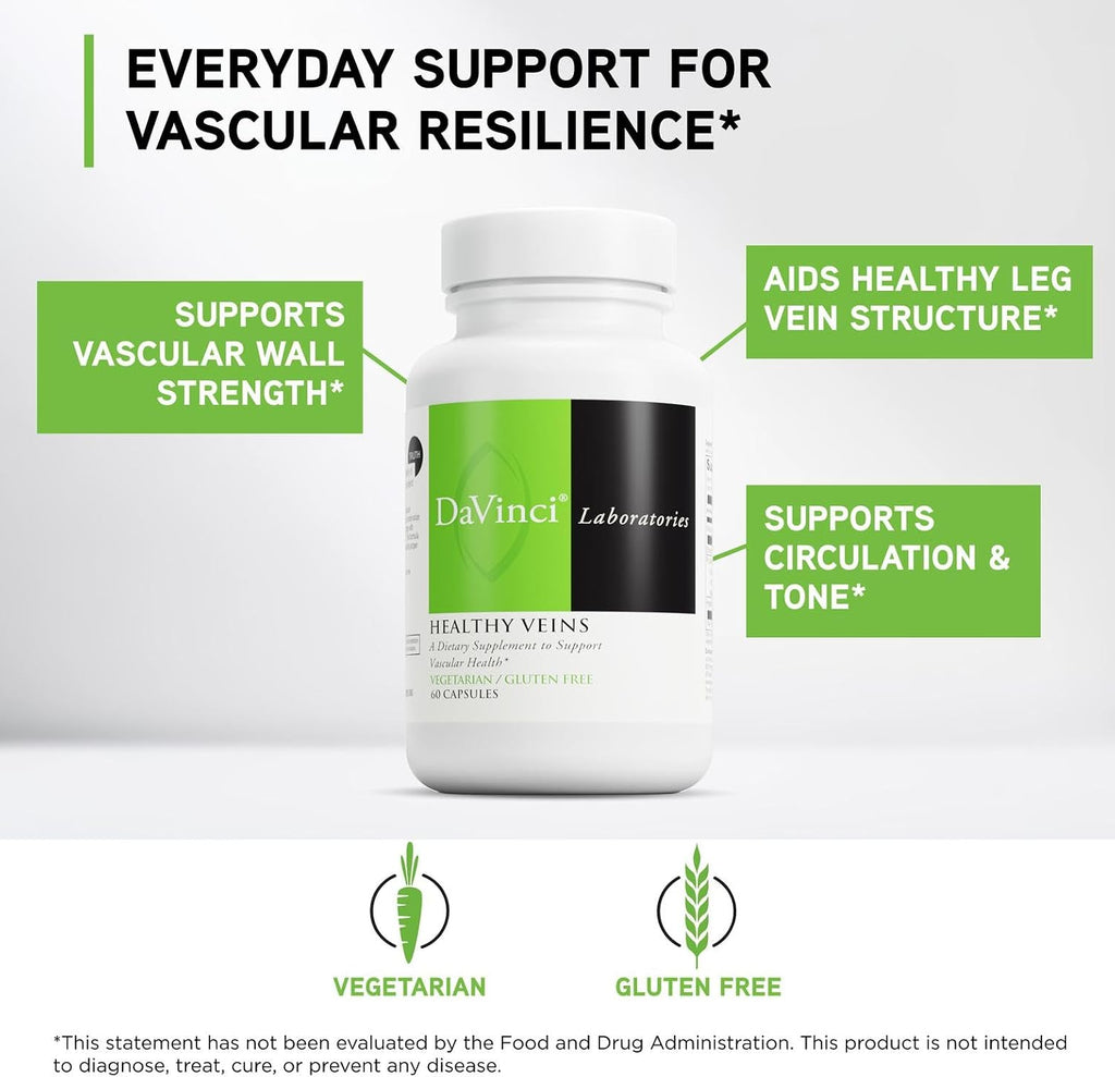 DAVINCI Labs Healthy Veins - Suplemento con Vitamina C, Diosmina y Bioflavonoides para la Salud Vascular - 60 Cápsulas Vegetales