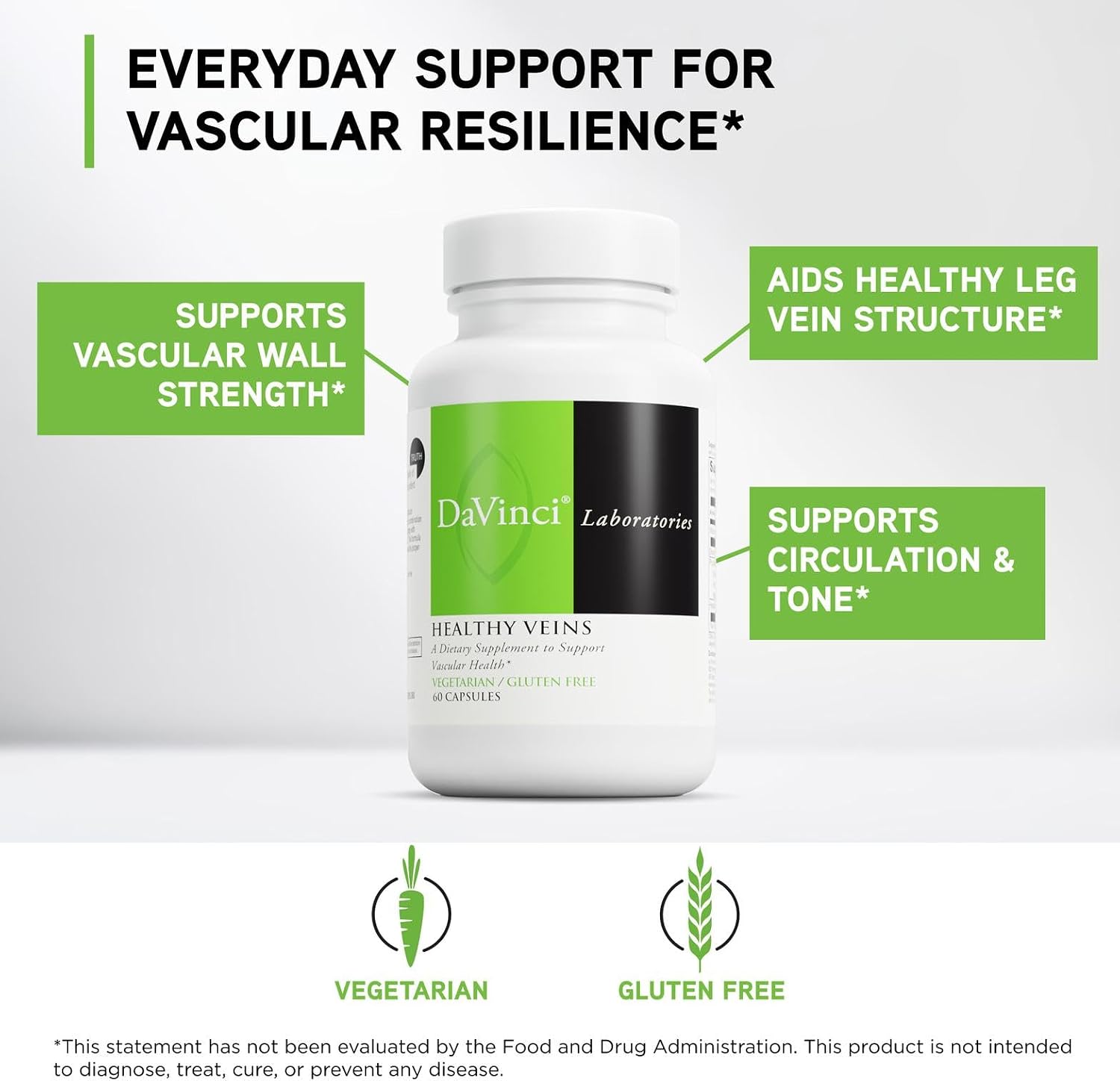 DAVINCI Labs Healthy Veins - Suplemento con Vitamina C, Diosmina y Bioflavonoides para la Salud Vascular - 60 Cápsulas Vegetales