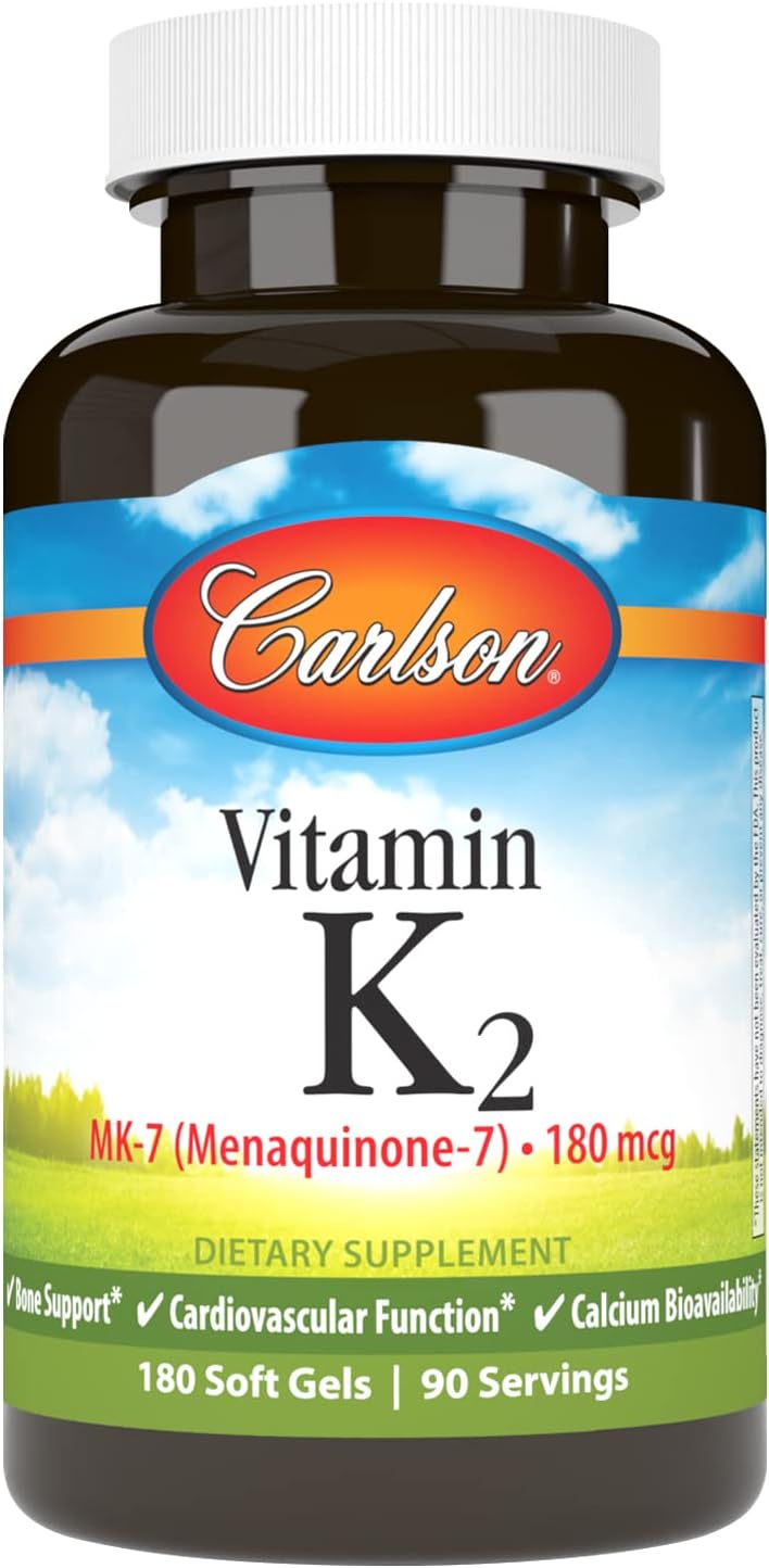 Carlson – Vitamina K2 MK-7 (Menaquinona), 180 mcg, Apoyo Óseo, 180 Cápsulas Blandas