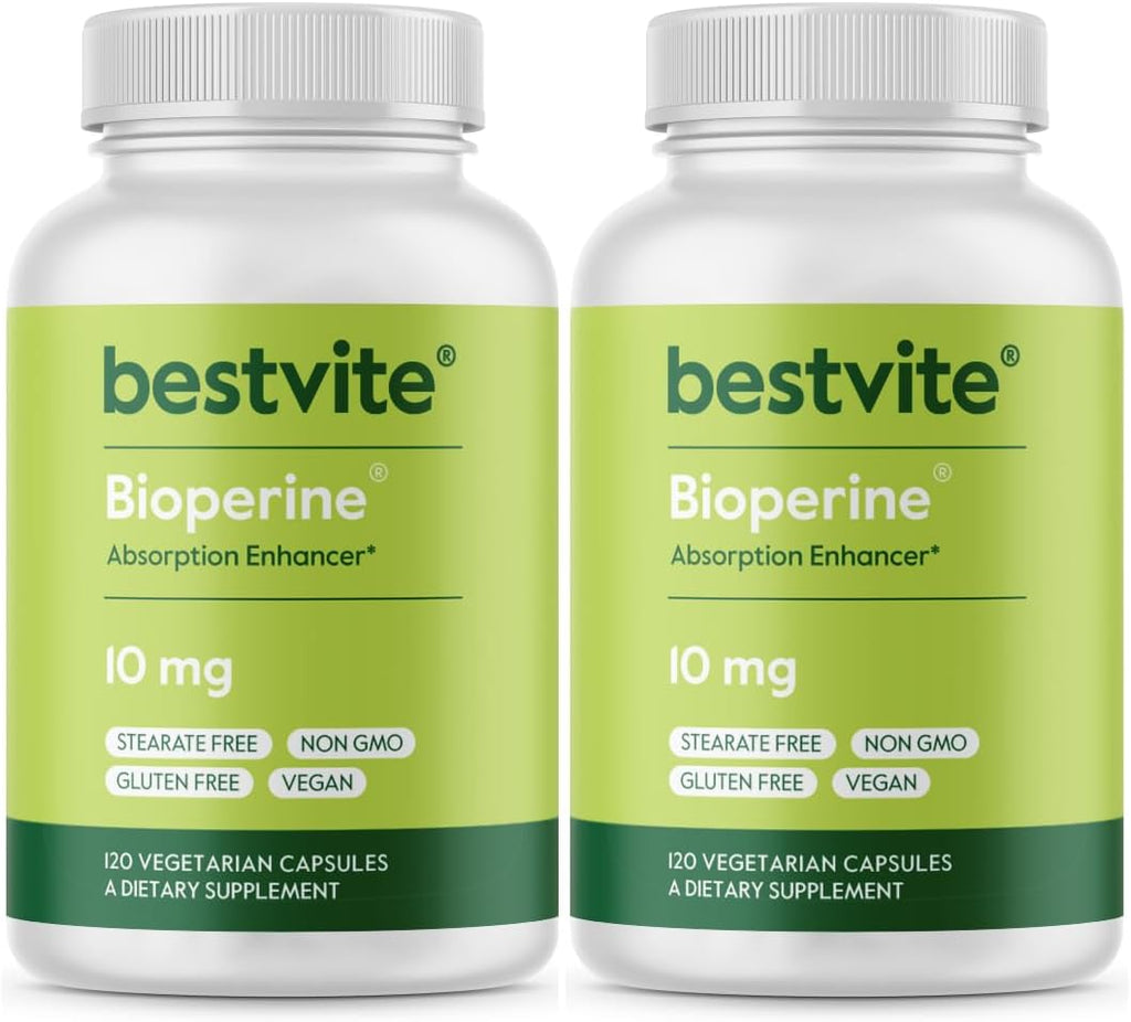 BESTVITE Bioperine 10mg (240 Cápsulas Vegetarianas) - Potenciador de Absorción - Vegano - Sin Gluten - No GMO