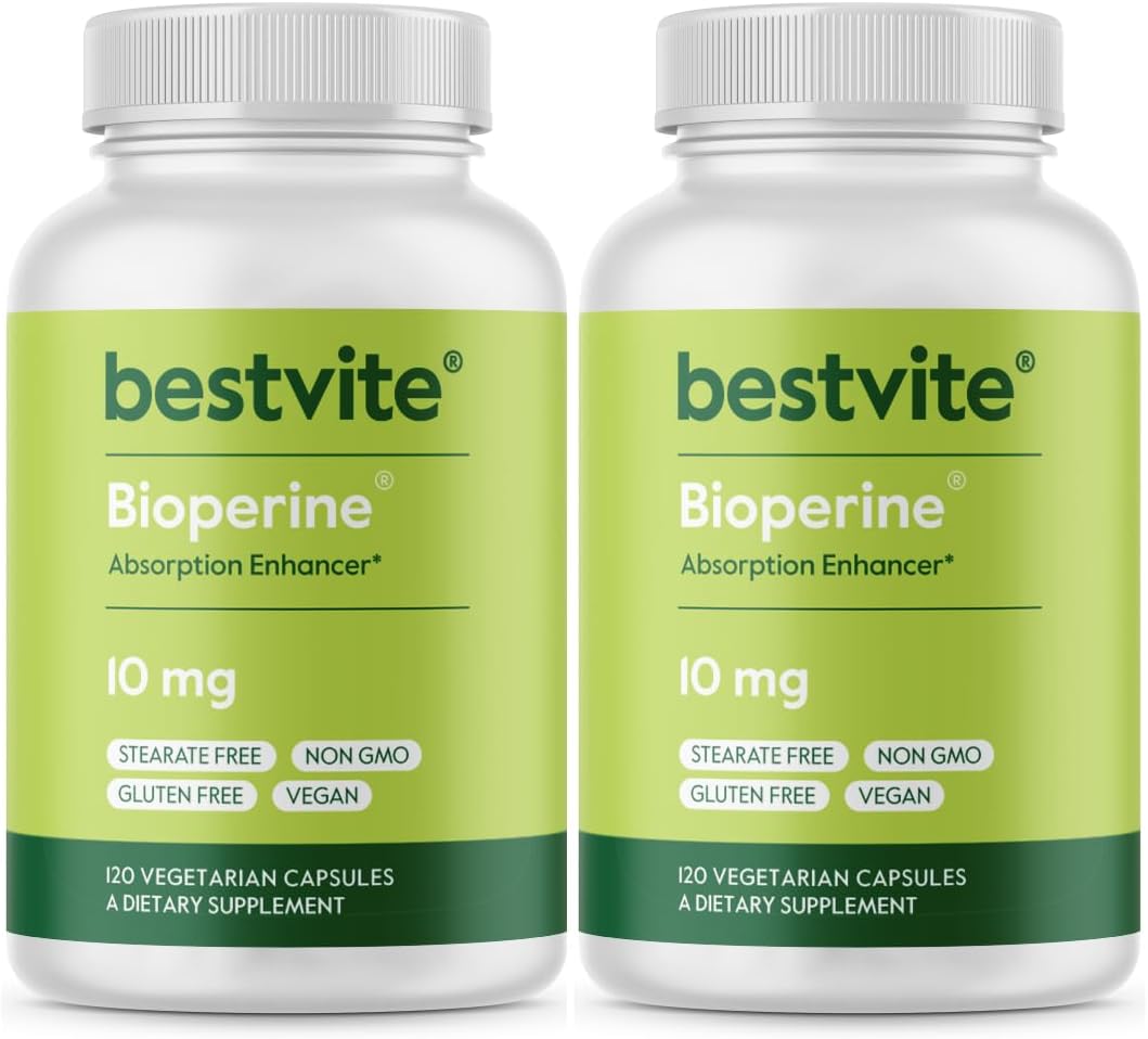 BESTVITE Bioperine 10mg (240 Cápsulas Vegetarianas) - Potenciador de Absorción - Vegano - Sin Gluten - No GMO