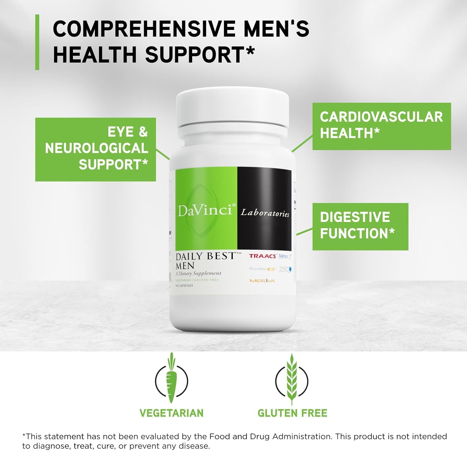 DAVINCI Labs Daily Best Men - Multivitamínico para Hombres con Vitaminas B6, B12, C, K2 y más - 90 Cápsulas Vegetarianas