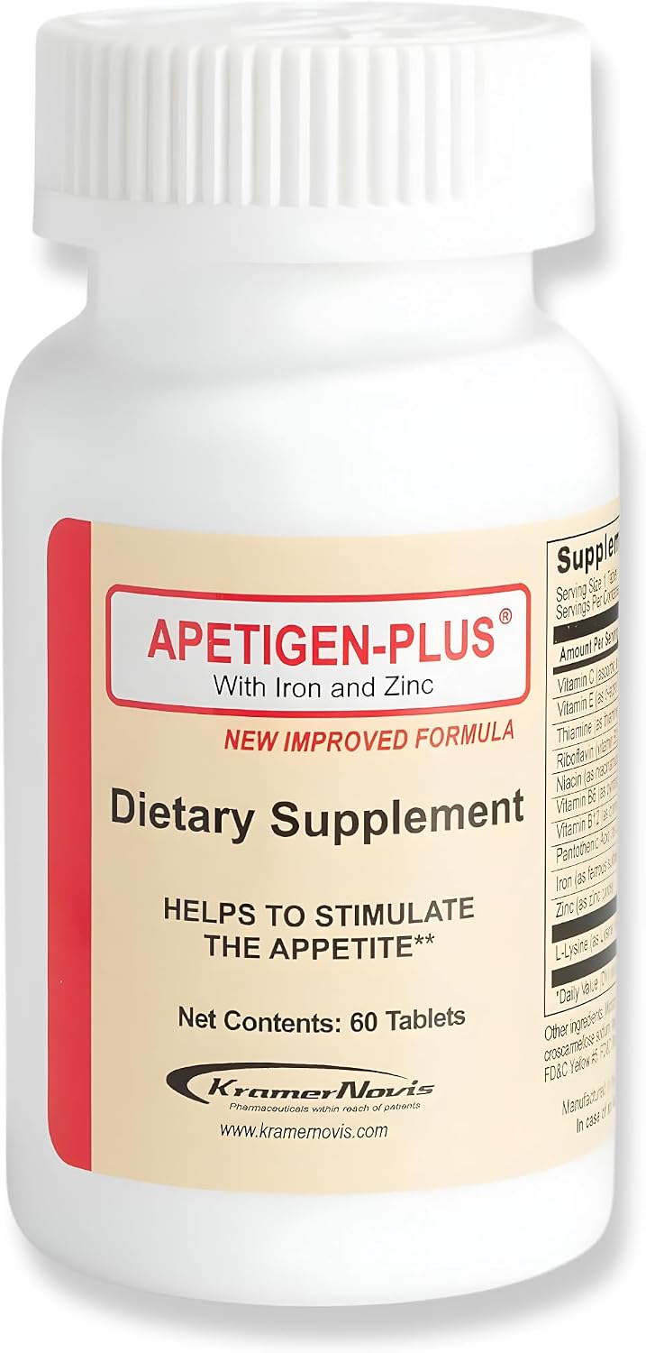 Apetigen-Plus Estimulante del Apetito – Multivitamínico con Hierro, Zinc y L-Lisina – 60 Comprimidos