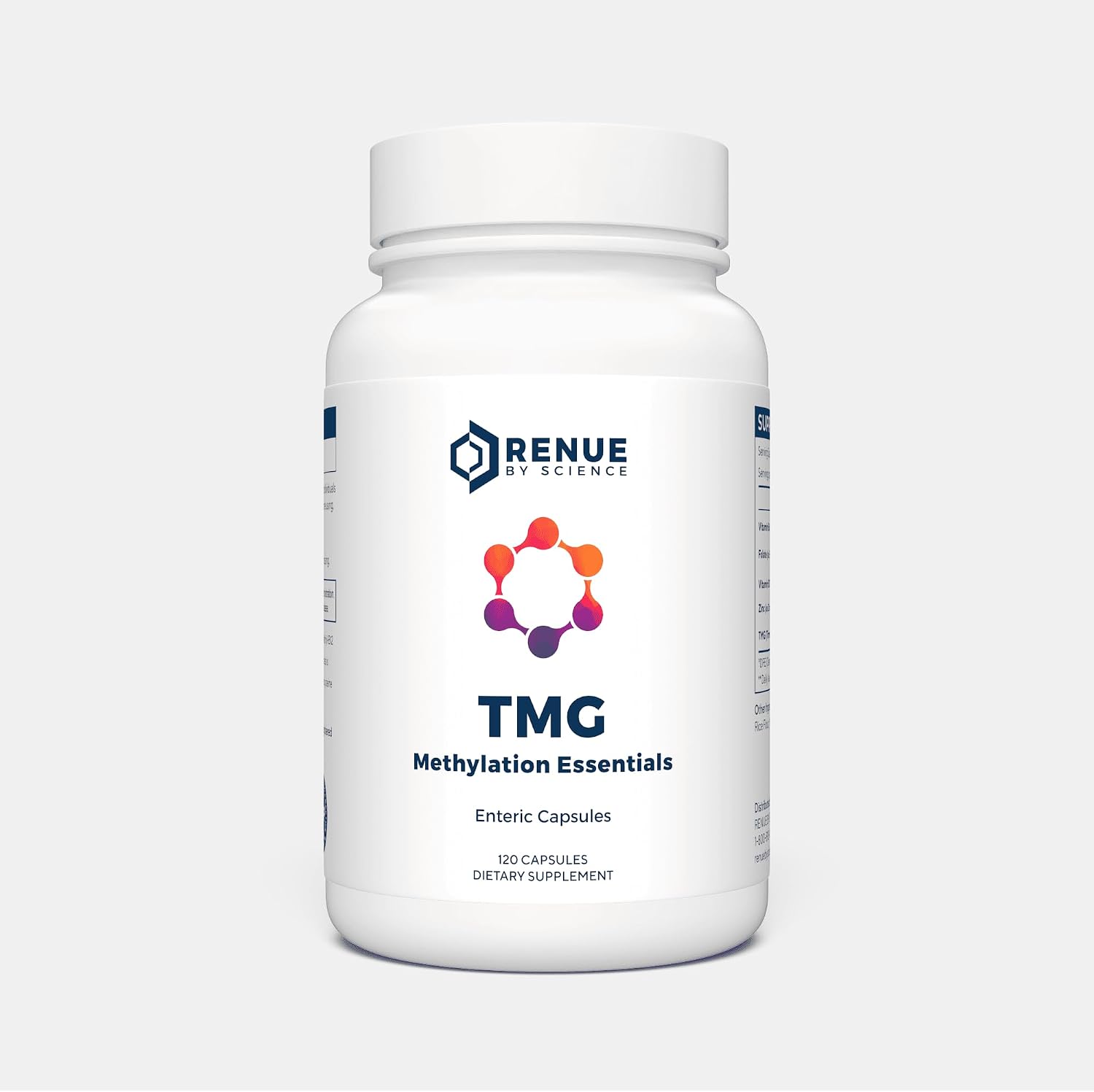 Renue By Science TMG Methylation Essentials - 120 Cápsulas Entéricas con B12, B6, Folato y Zinc