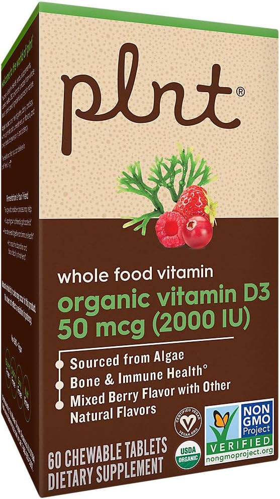 Vitamina D3 Orgánica 50 mcg (2000 UI) - Complemento Alimenticio de Origen Vegetal - 60 Comprimidos Masticables Sabor Frutos Rojos