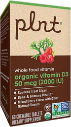 Vitamina D3 Orgánica 50 mcg (2000 UI) - Complemento Alimenticio de Origen Vegetal - 60 Comprimidos Masticables Sabor Frutos Rojos