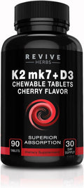 Revive Herbs Vitamina K2 D3 - Comprimidos Masticables Sabor Cereza (90 uds)