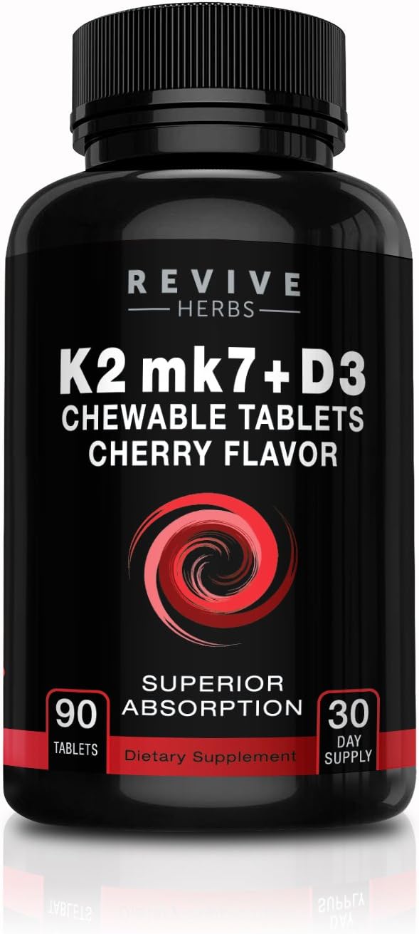 Revive Herbs Vitamina K2 D3 - Comprimidos Masticables Sabor Cereza (90 uds)