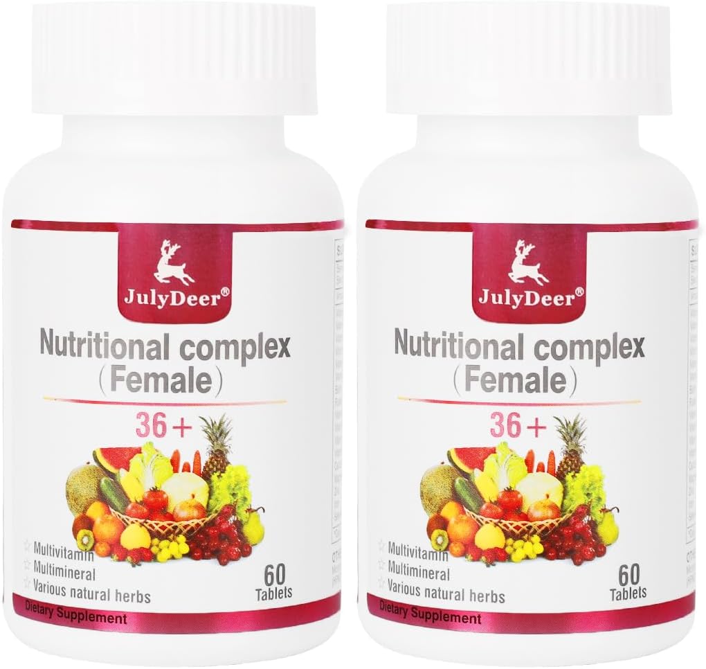 JulyDeer One Daily Tablet Multivitamin para Mujeres - Multimineral Completo con Vitamina A, C, D, E y Complejo B, Zinc y Más para Inmunidad, Cabello, Piel y Uñas, Digestión + Vegetariano - 2 Botes