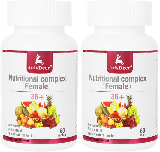 JulyDeer One Daily Tablet Multivitamin para Mujeres - Multimineral Completo con Vitamina A, C, D, E y Complejo B, Zinc y Más para Inmunidad, Cabello, Piel y Uñas, Digestión + Vegetariano - 2 Botes