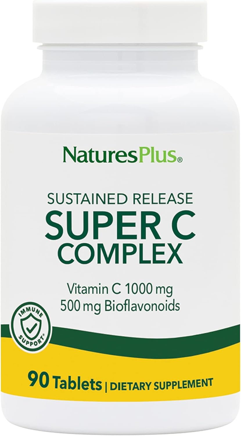 NaturesPlus Super C Complex - 1000 mg de Vitamina C + 500 mg de Bioflavonoides - Liberación Prolongada - 60 Comprimidos