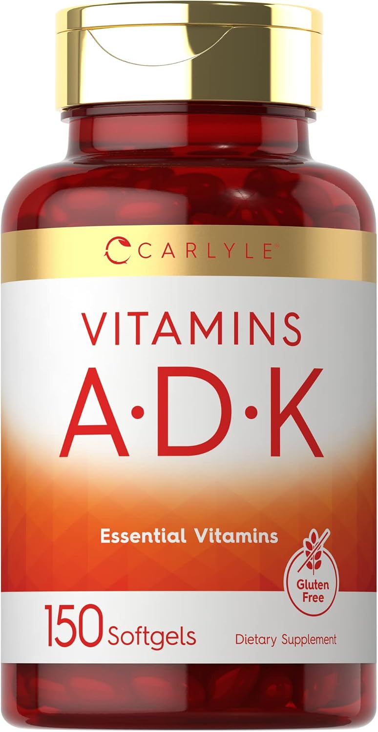 Carlyle Vitamin ADK Supplement | 150 Softgels | con Vitaminas A, D3 (5000 UI), K1, K2 (MK-4 y MK-7) | No GMO, Sin Gluten