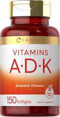 Carlyle Vitamin ADK Supplement | 150 Softgels | con Vitaminas A, D3 (5000 UI), K1, K2 (MK-4 y MK-7) | No GMO, Sin Gluten