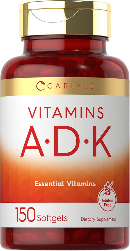 Carlyle Vitamin ADK Supplement | 150 Softgels | con Vitaminas A, D3 (5000 UI), K1, K2 (MK-4 y MK-7) | No GMO, Sin Gluten – Image 1