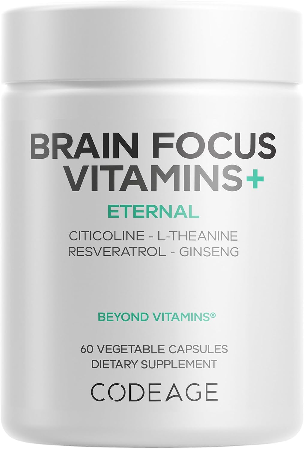 Codeage Brain Focus Vitamins+ - Nootrópico con Citicolina Cognizin, Panax Ginseng, Resveratrol, Gotu Kola, Vitamina B12 - 60 Cápsulas