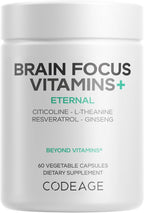 Codeage Brain Focus Vitamins+ - Nootrópico con Citicolina Cognizin, Panax Ginseng, Resveratrol, Gotu Kola, Vitamina B12 - 60 Cápsulas